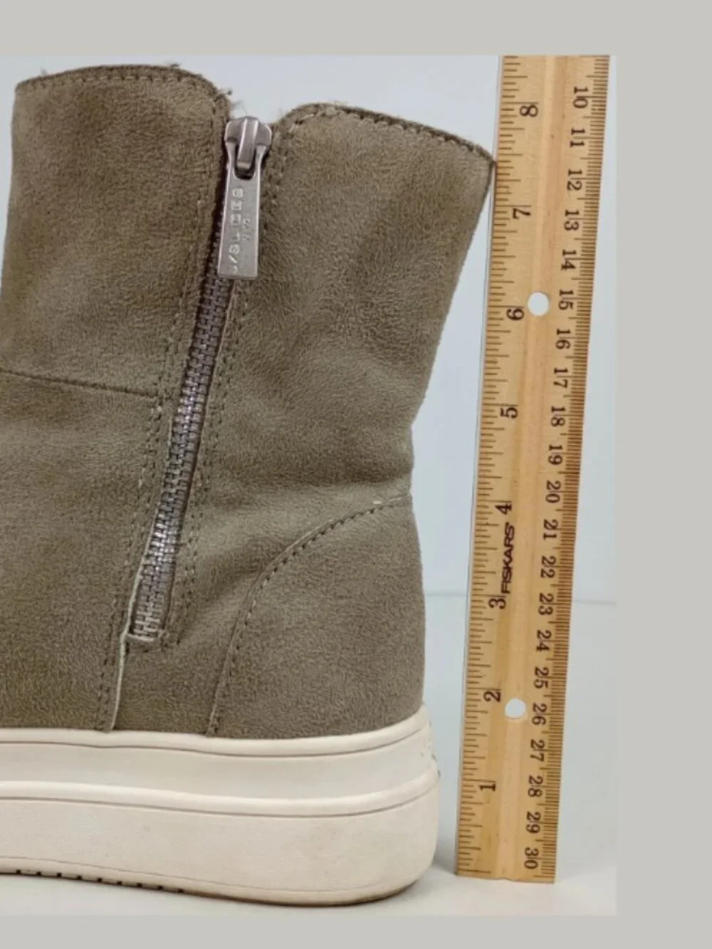 J/Slides NYC Tristan Women 7 Taupe Double Side Zip Faux Fur Platform Suede Boots